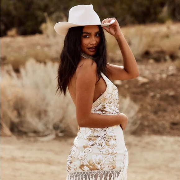 12th Tribe White Fringe and Gold Sequin Dress - Picture 3 of 4